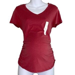 Isabel Maternity Shirt Top Womens MEDIUM Dark Pink Shirred Short-Sleeve Soft NEW